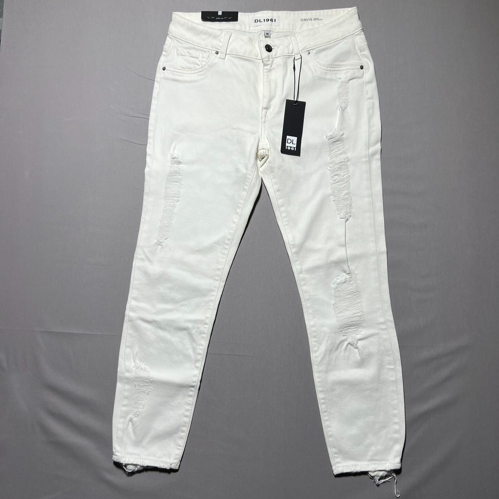 DL1961 Womens White Davis Smart Denim Distressed Skinny Boyfriend Jeans Size 28‎